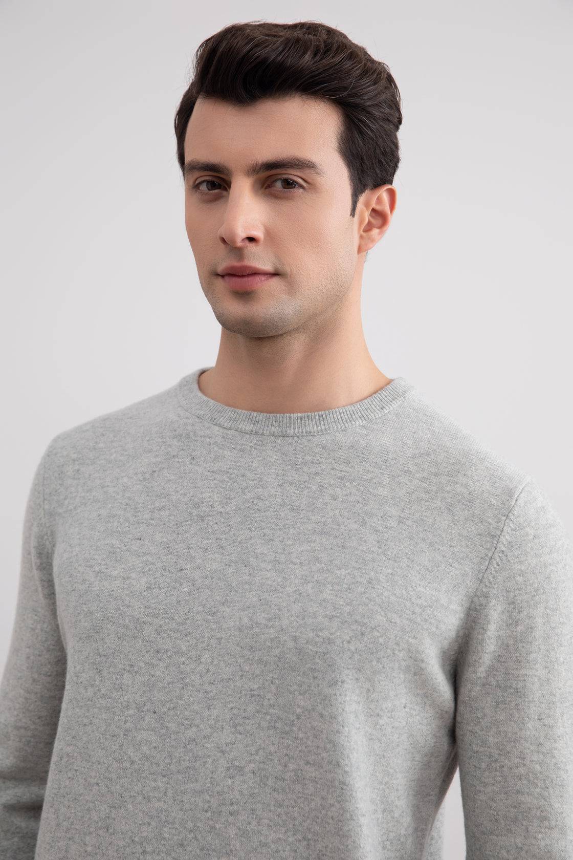 Grey Mélange Lightweight Crewneck Sweater - Tour&Tate