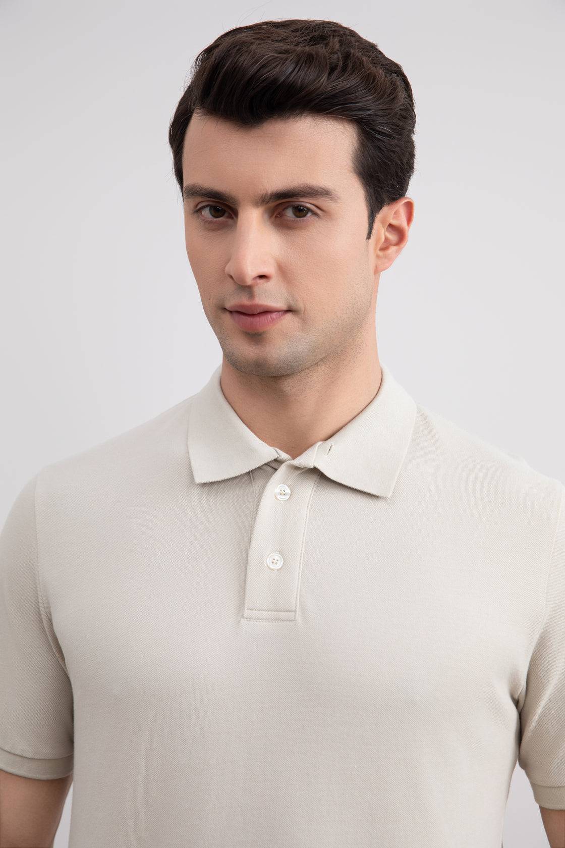 Beige Cotton-Piqué Polo Shirt - Tour&Tate