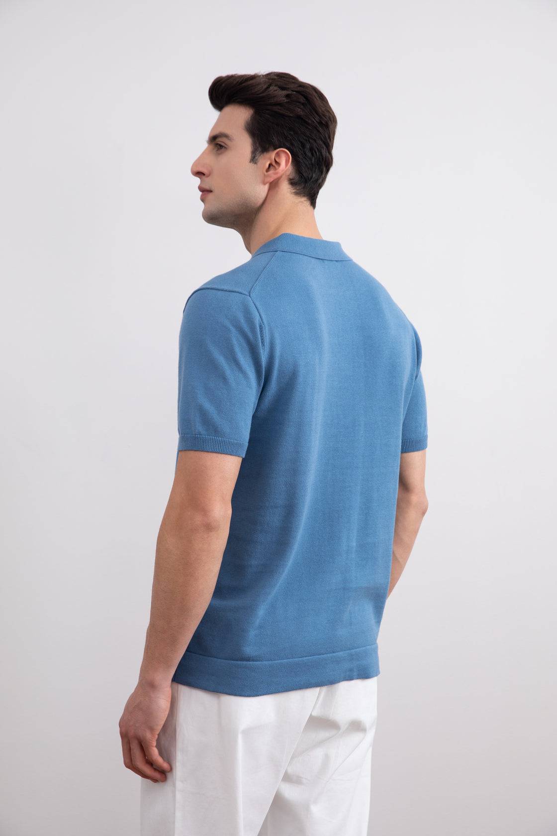 Dusty Blue Open Polo T-shirt - Tour&Tate