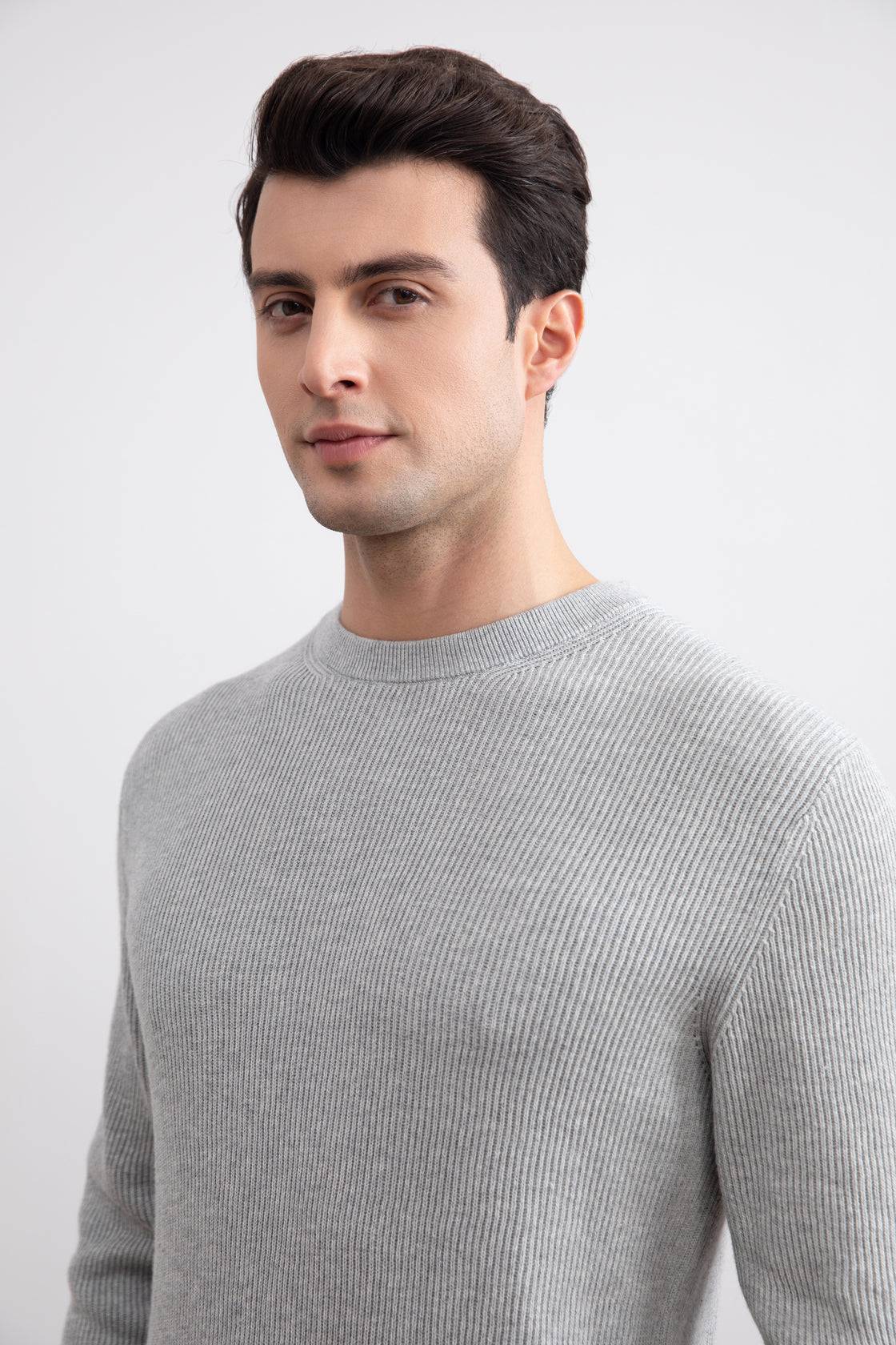 Grey Mélange Crewneck Malfilé English Rib Sweater - Tour&Tate