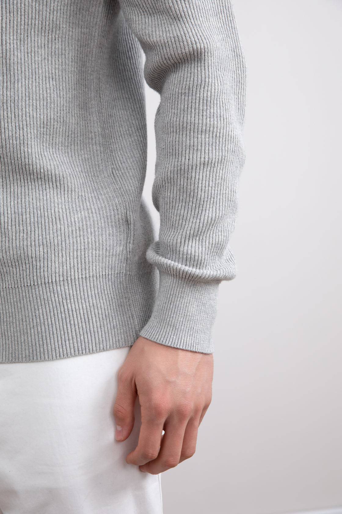 Grey Mélange Crewneck Malfilé English Rib Sweater - Tour&Tate