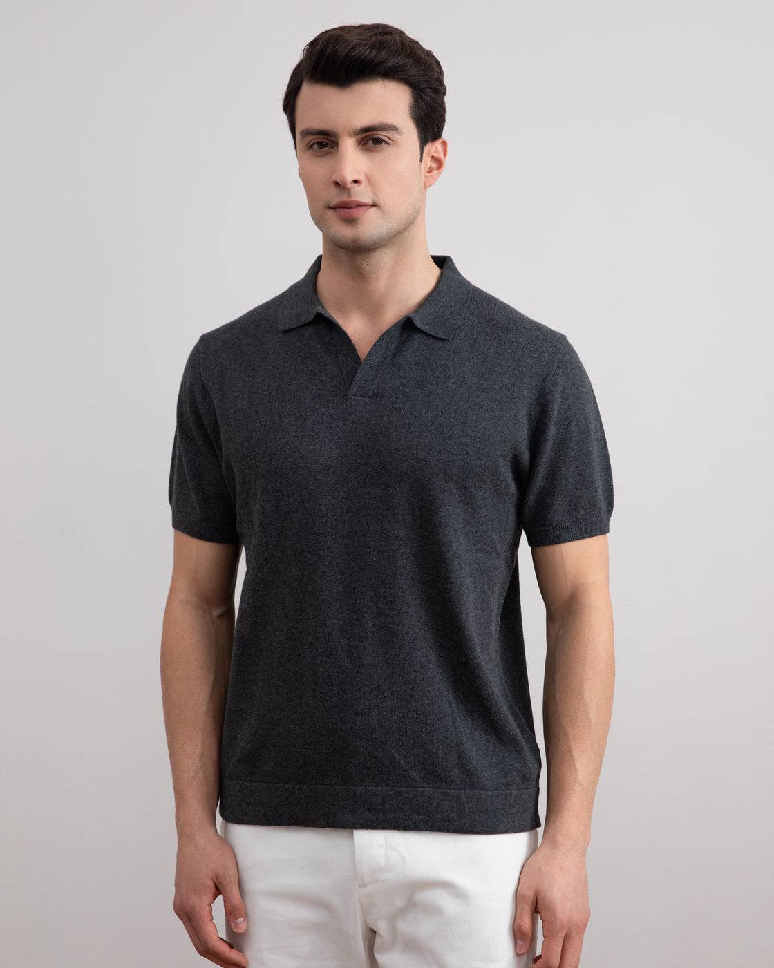 Charcoal Open Polo T-shirt - Tour&Tate