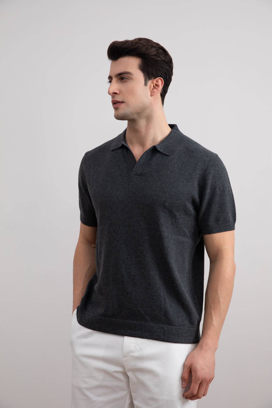 Charcoal Open Polo T-shirt - Tour&Tate