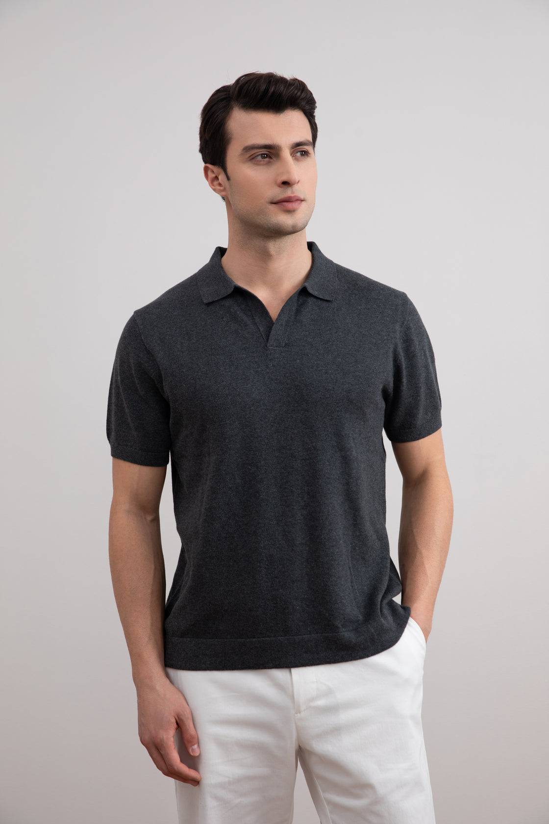 Charcoal Open Polo T-shirt - Tour&Tate