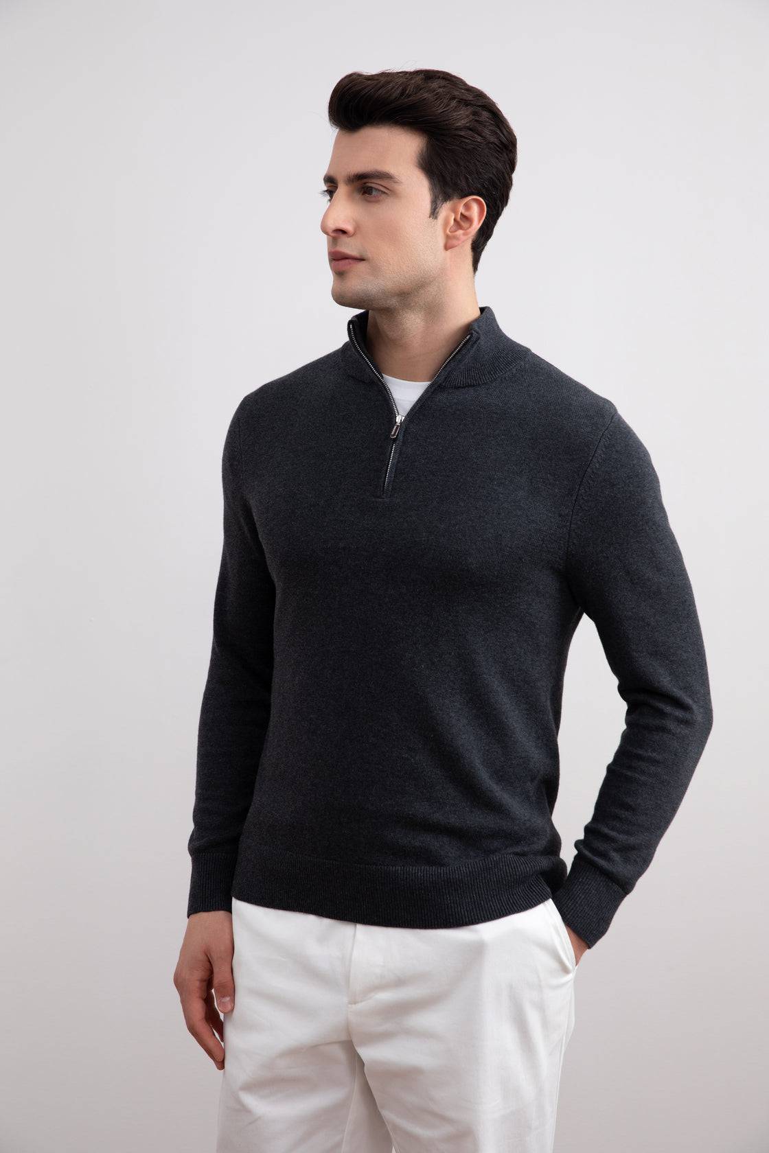 Charcoal Half-Zip Sweater - Tour&Tate