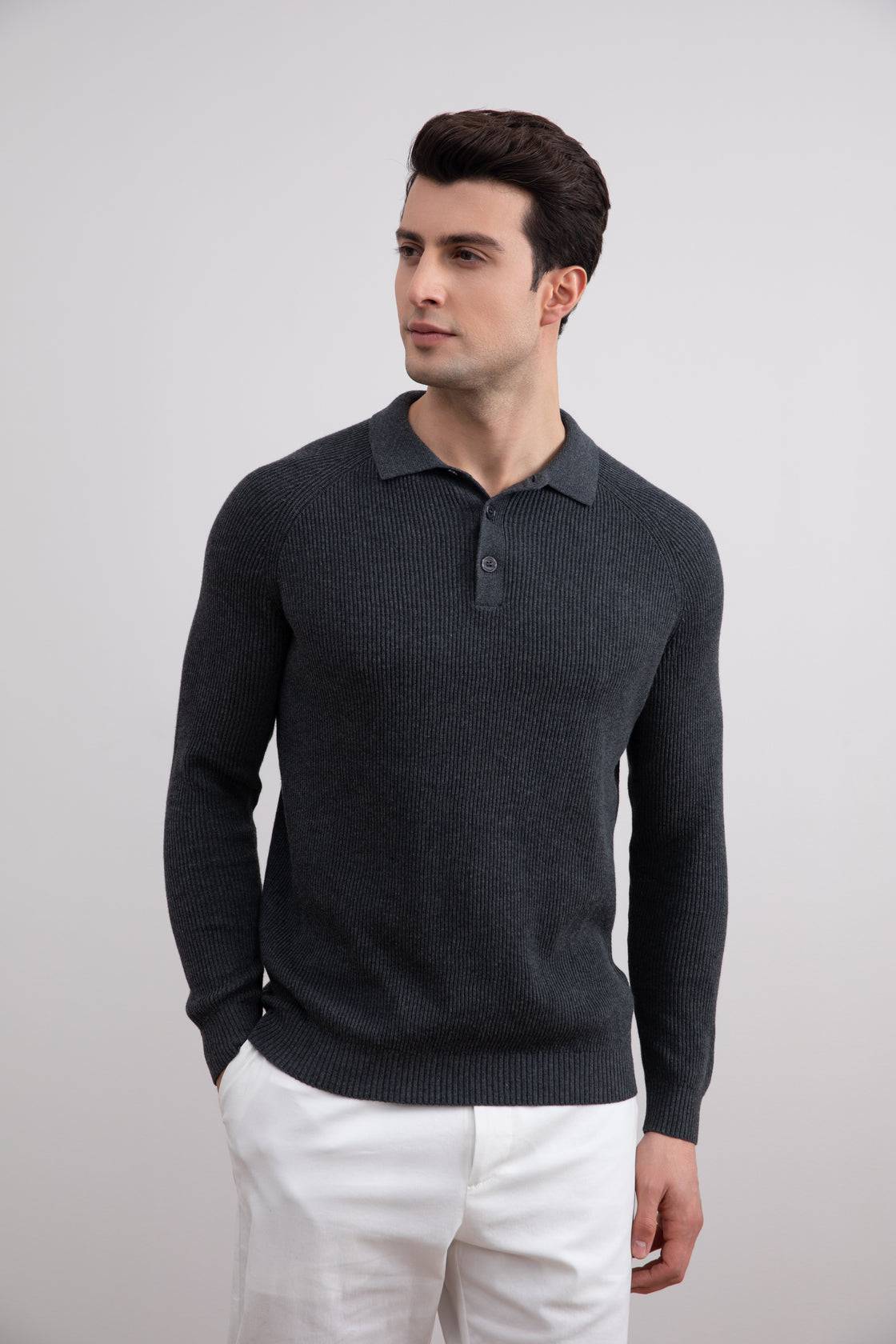 Charcoal English Rib Polo Shirt - Tour&Tate