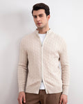 Beige Cable Knit full-zip Sweater - Tour&Tate