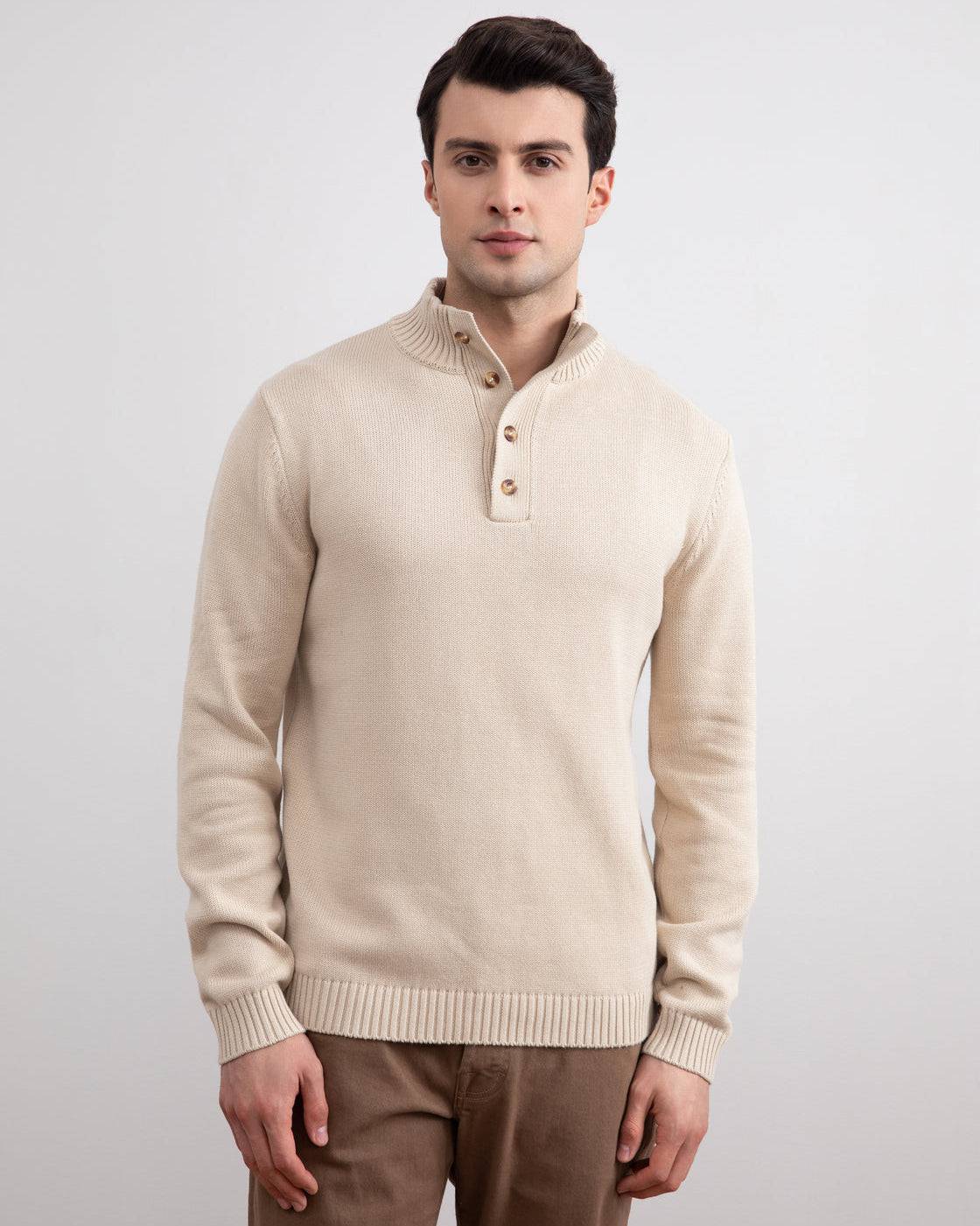 Beige Winter Button Sweater - Tour&Tate