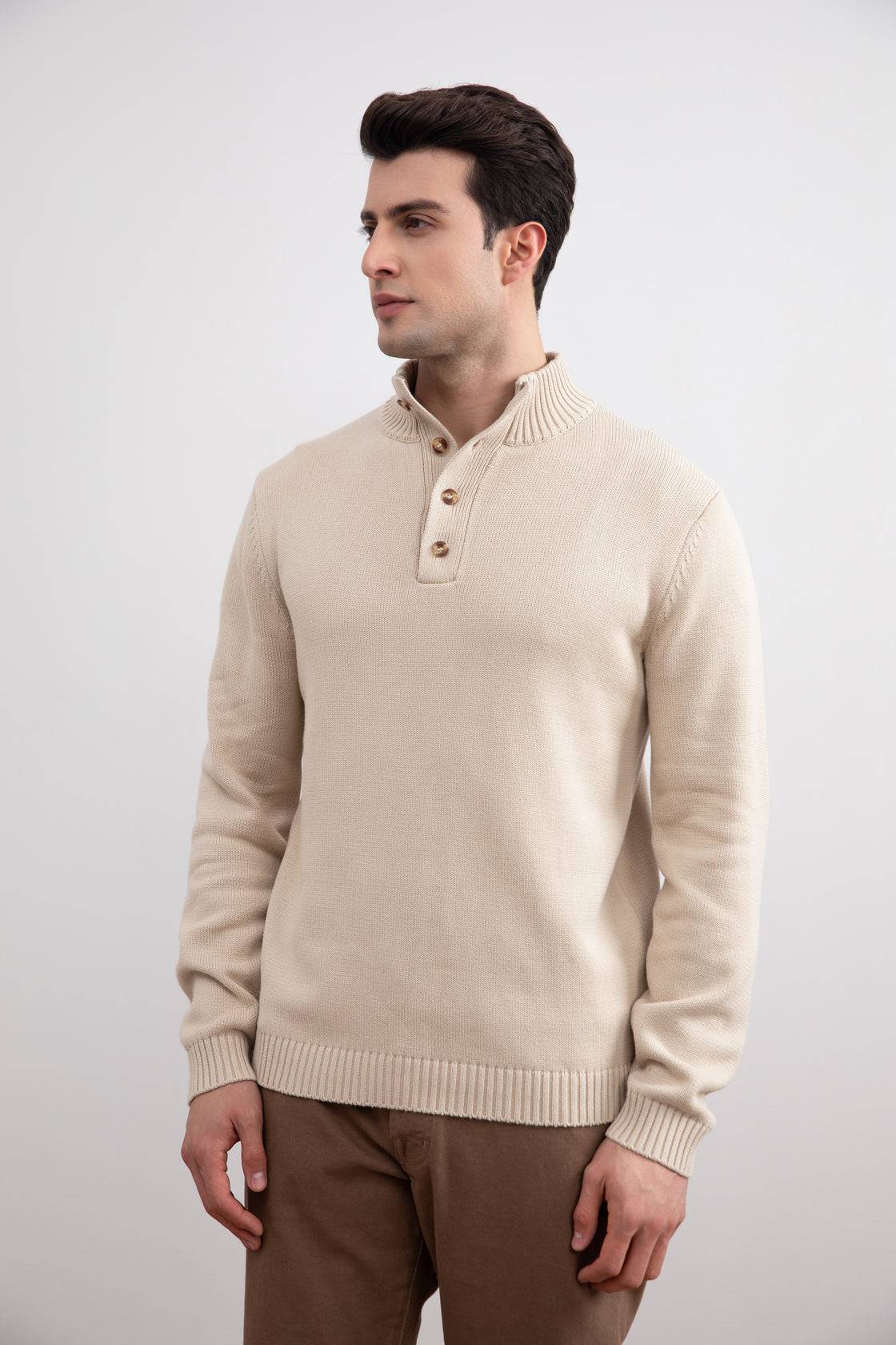 Beige Winter Button Sweater - Tour&Tate