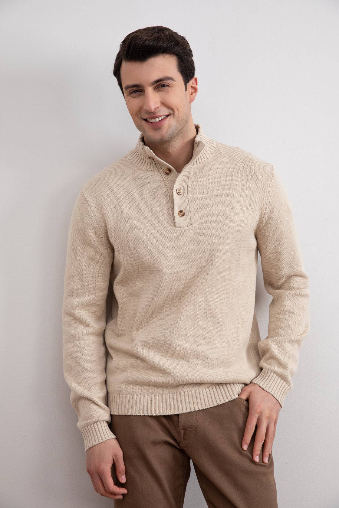 Beige Winter Button Sweater - Tour&Tate