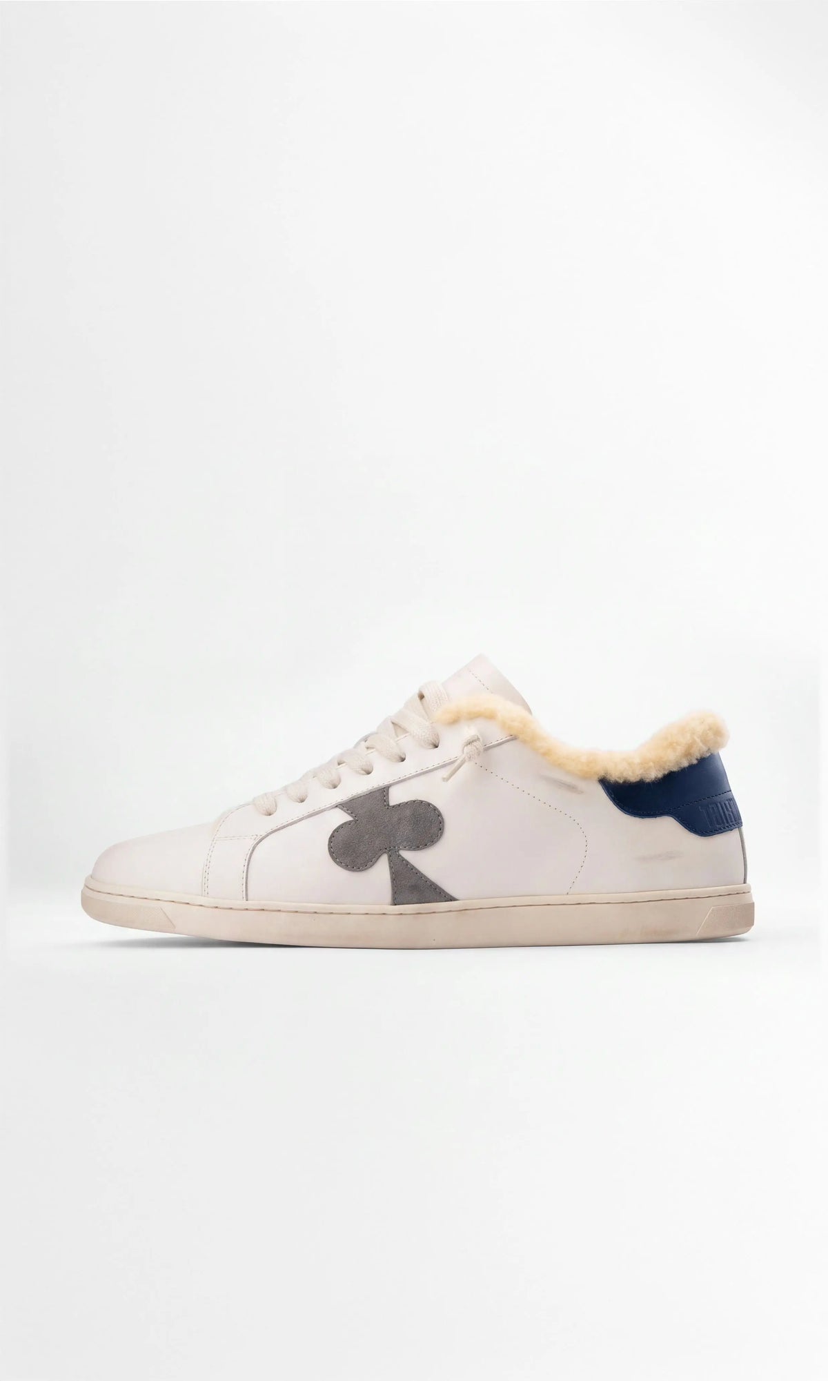 Toscan Sneakers White Leather Navy Heel with Wool