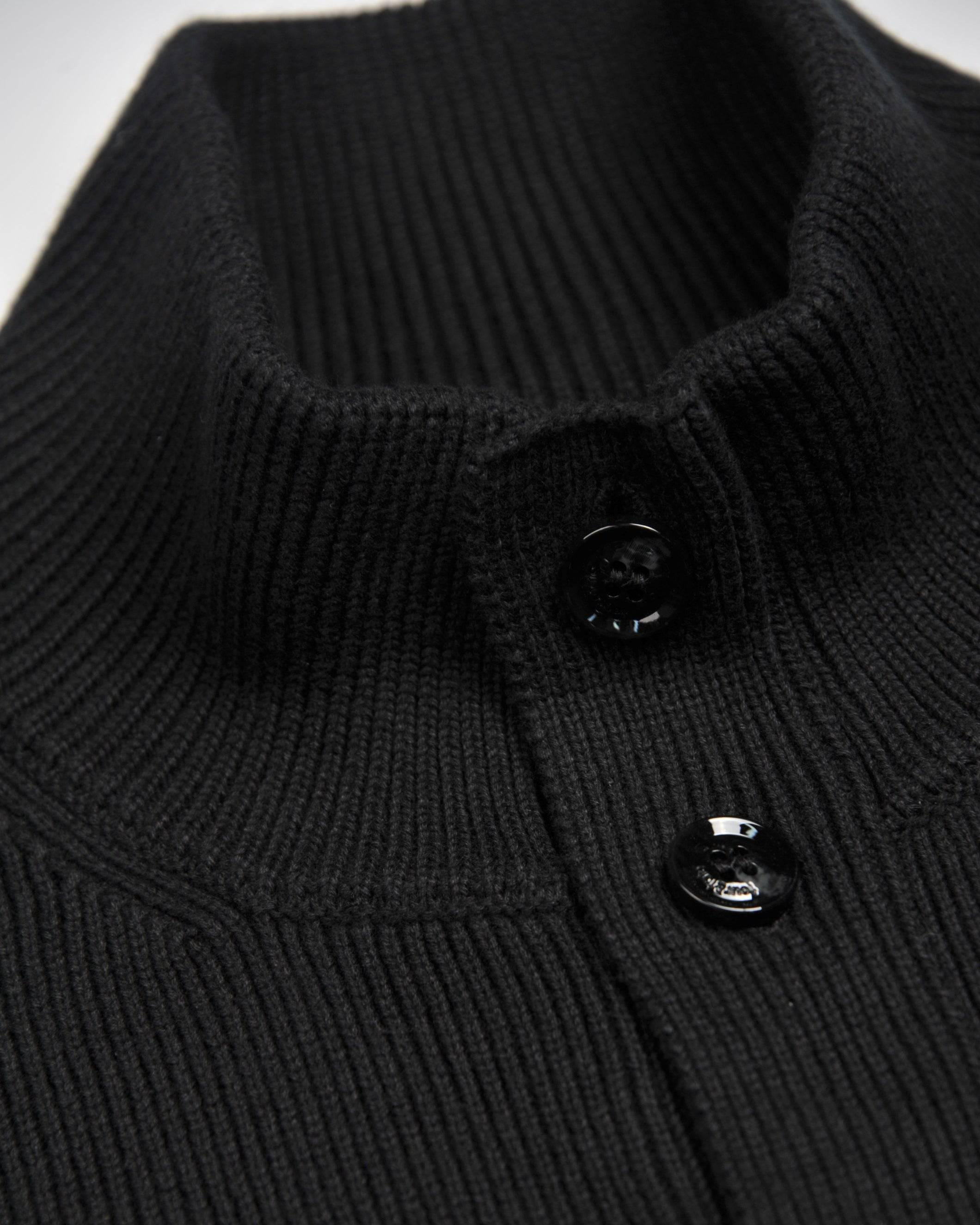 Black Ribbed Button Closure Cardigan - Tour&Tate