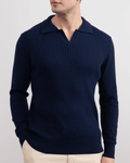 Blue Striped Open Polo Shirt - Tour&Tate
