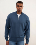 Blue Merino Wool Half-Zip Sweater