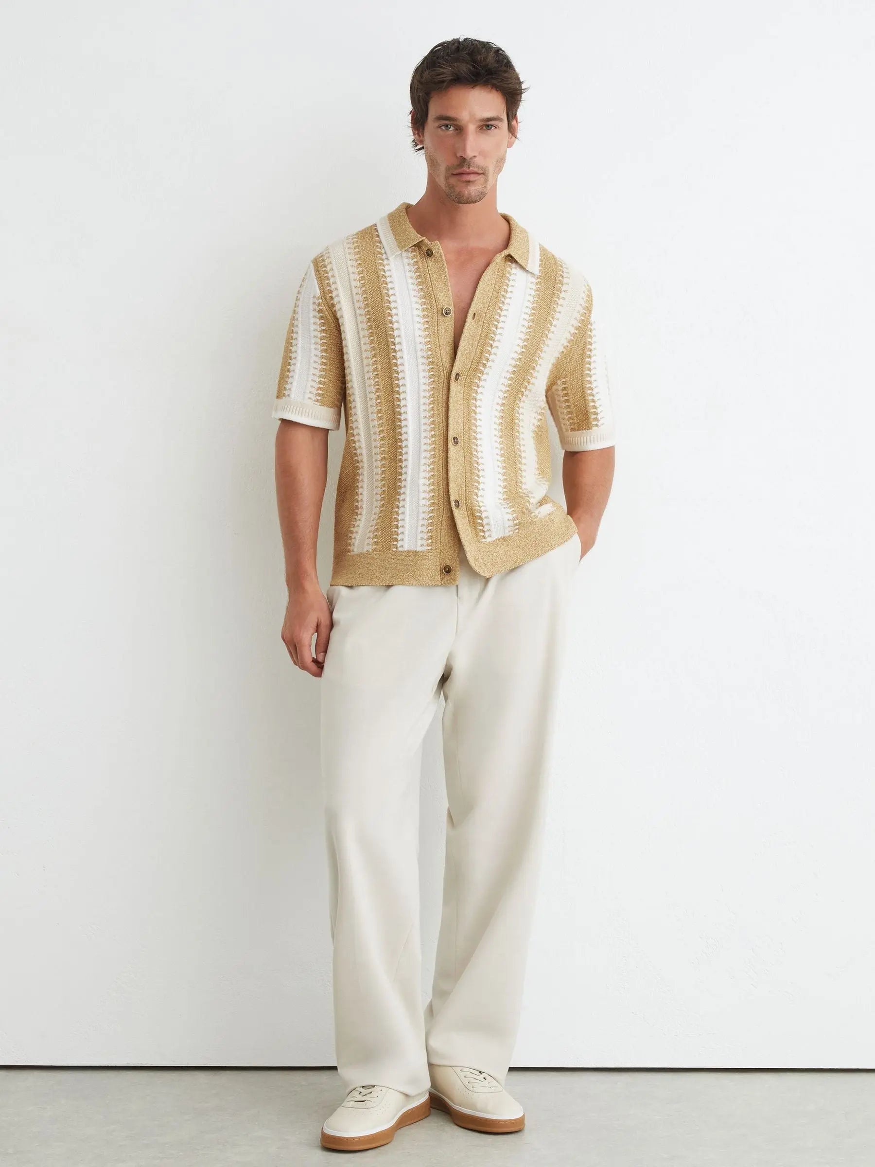 Stitch-Detail Stripe Knitted Shirt
