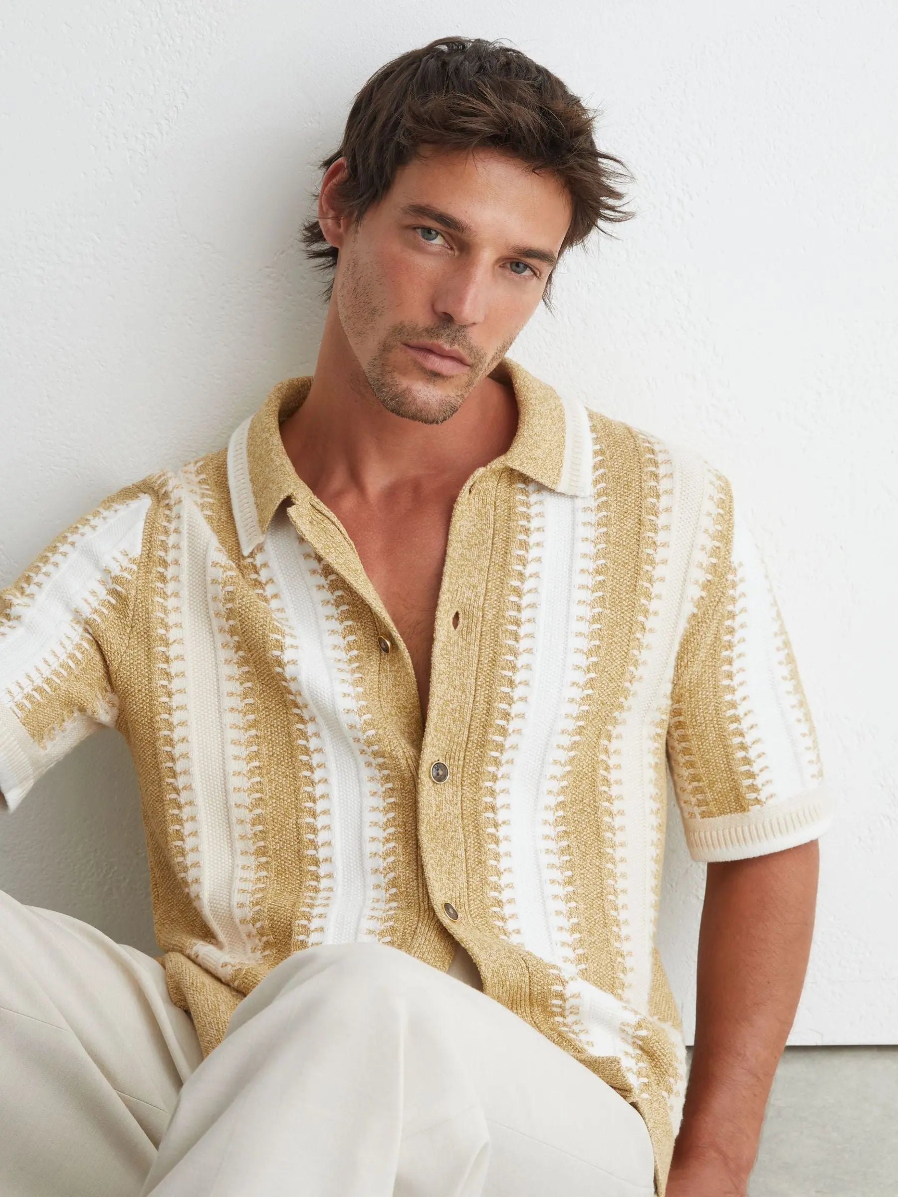 Stitch-Detail Stripe Knitted Shirt