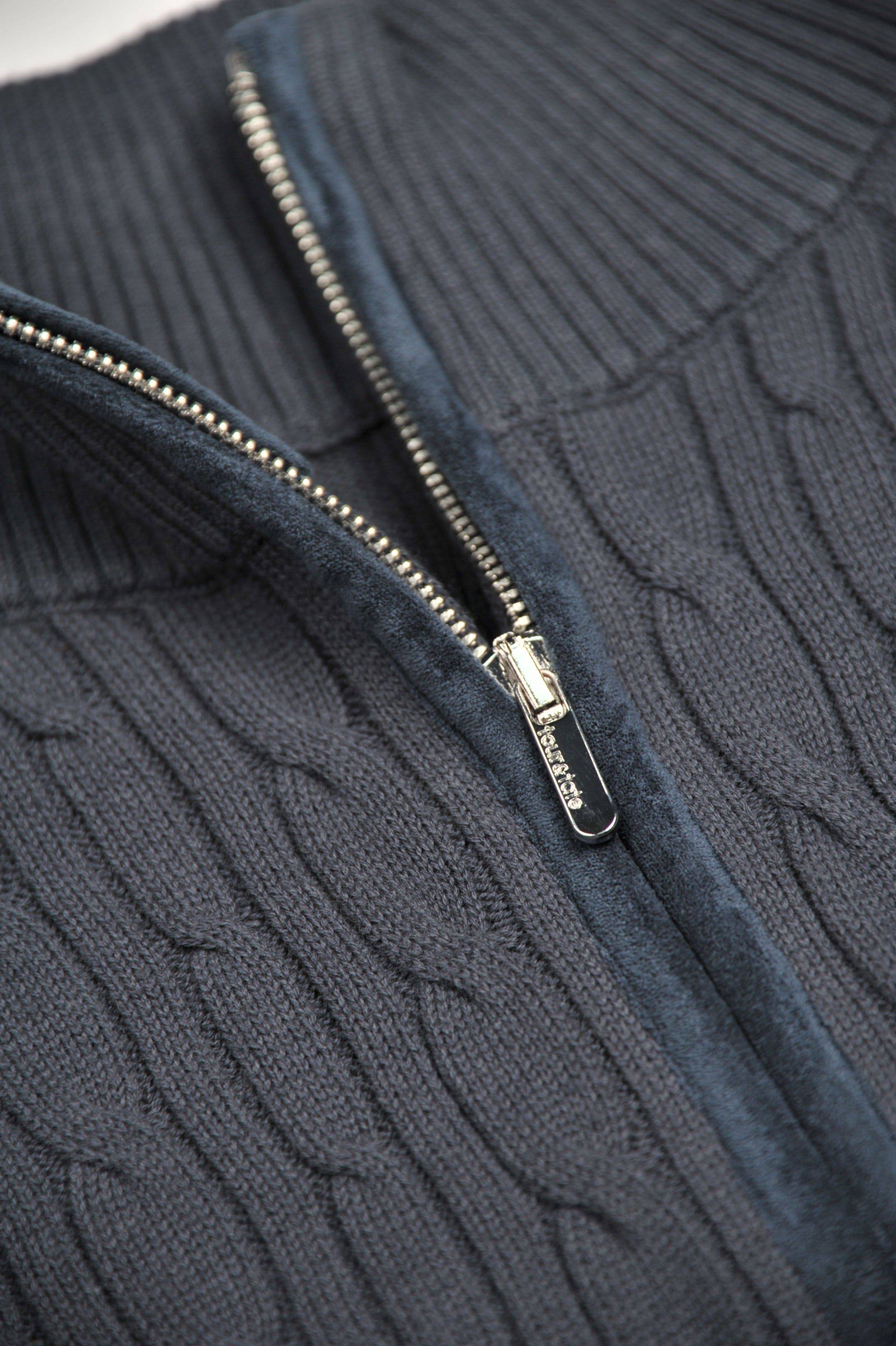 Blue Cable Knit half-zip Sweater - Tour&Tate