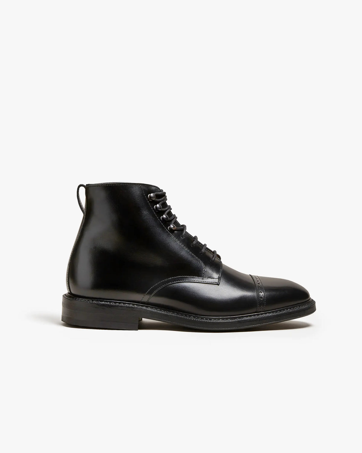 Black Calf Leather Laced Boots