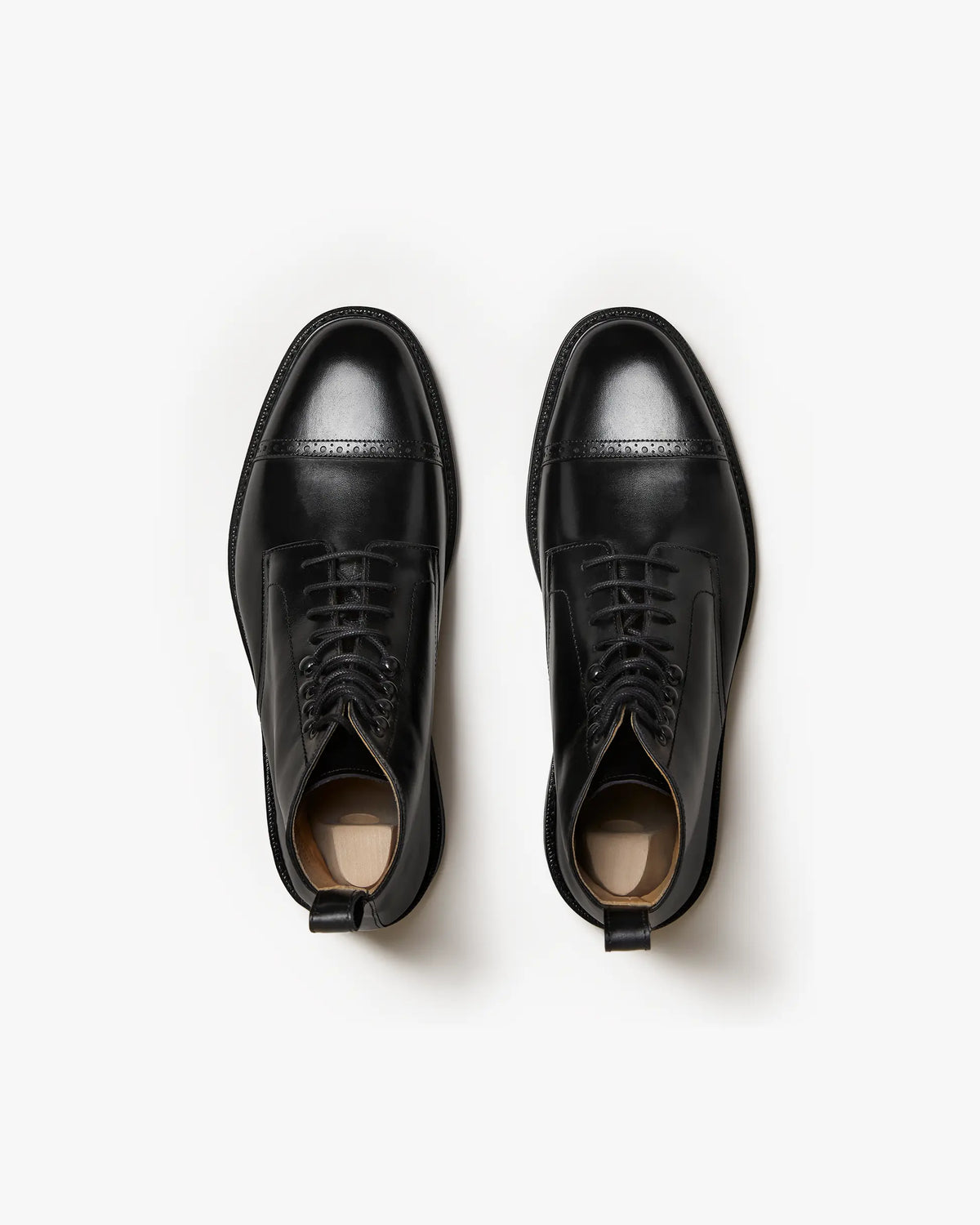 Black Calf Leather Laced Boots