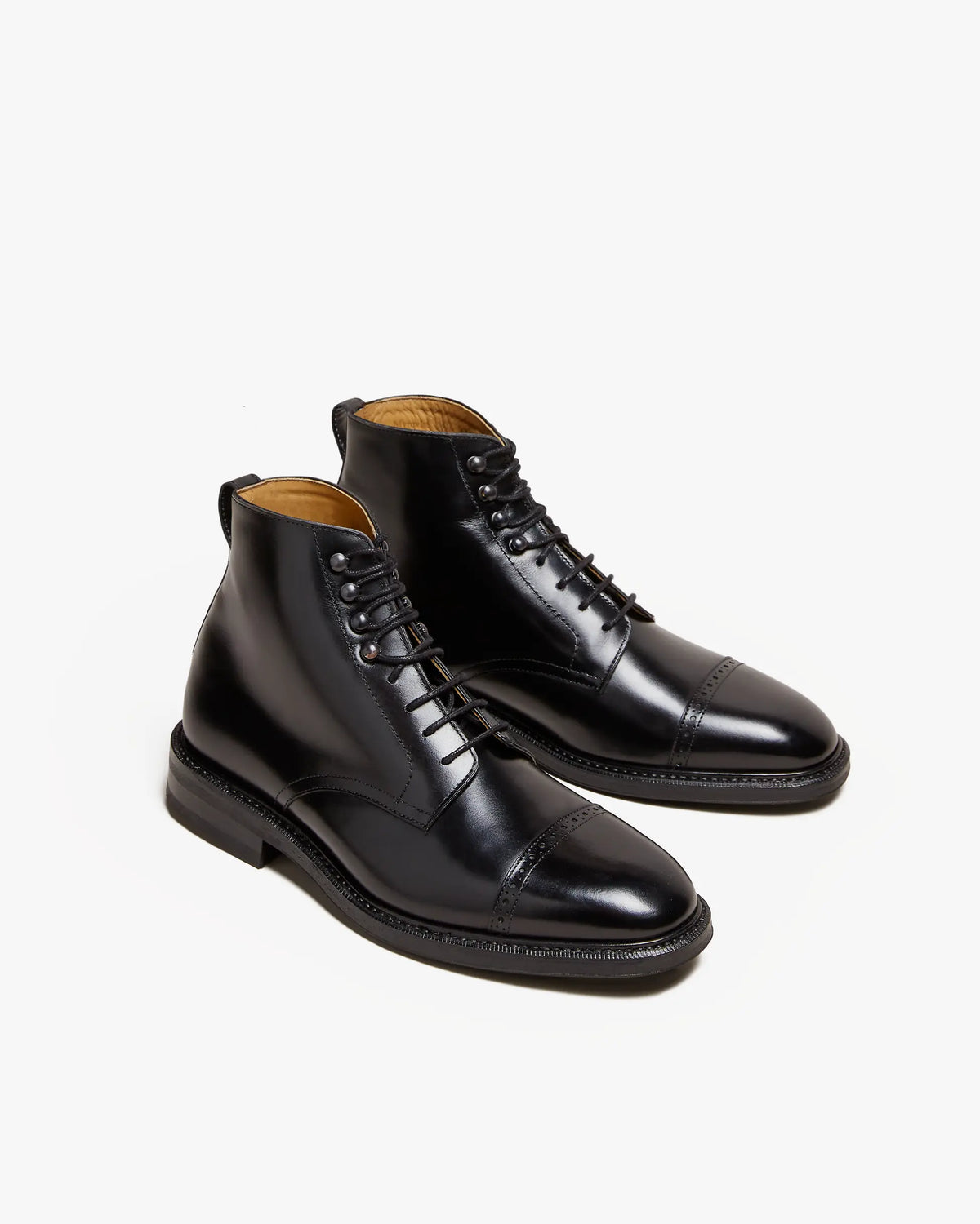 Black Calf Leather Laced Boots