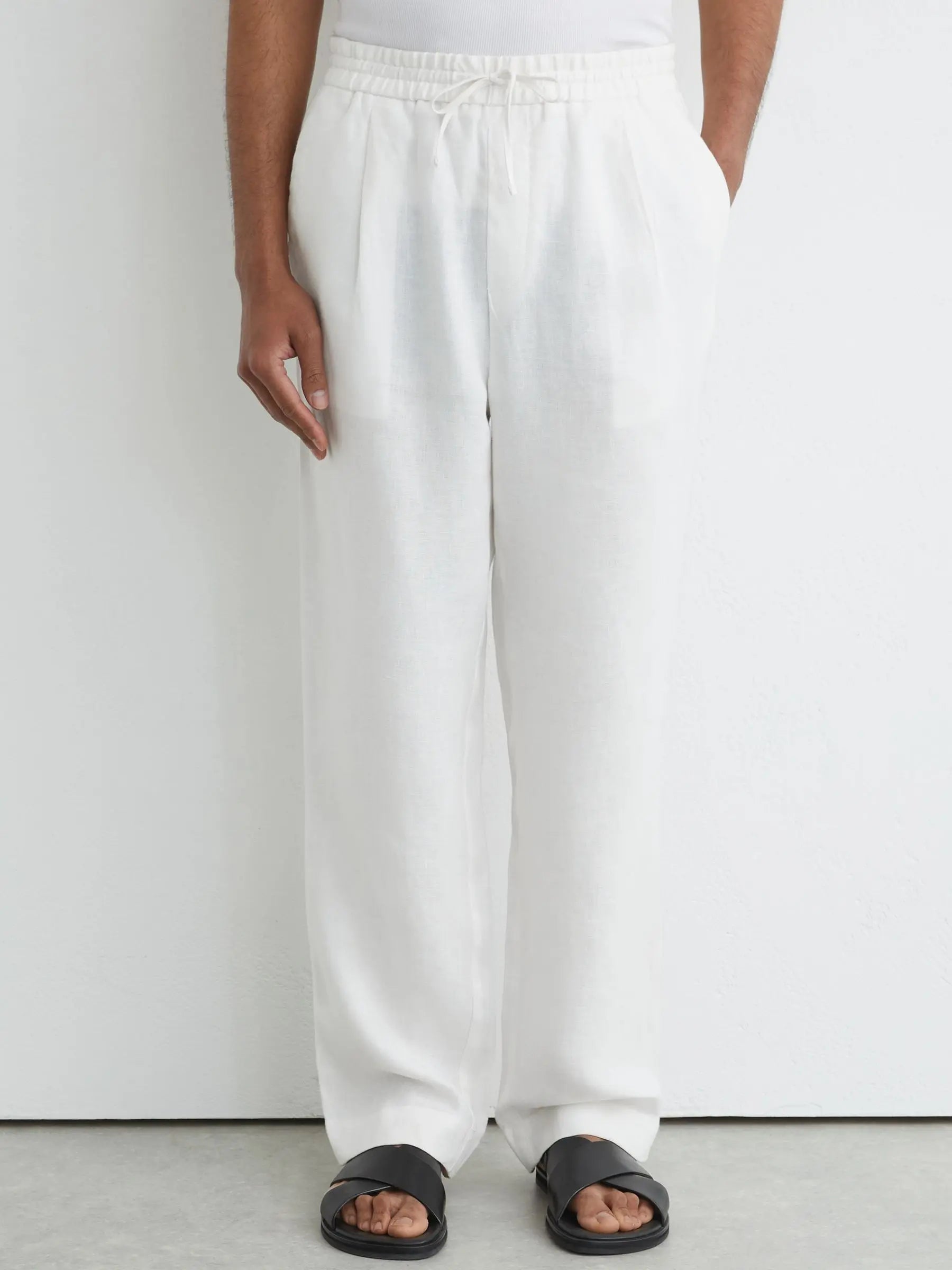 100% Linen Relaxed-Fit Drawstring Trousers