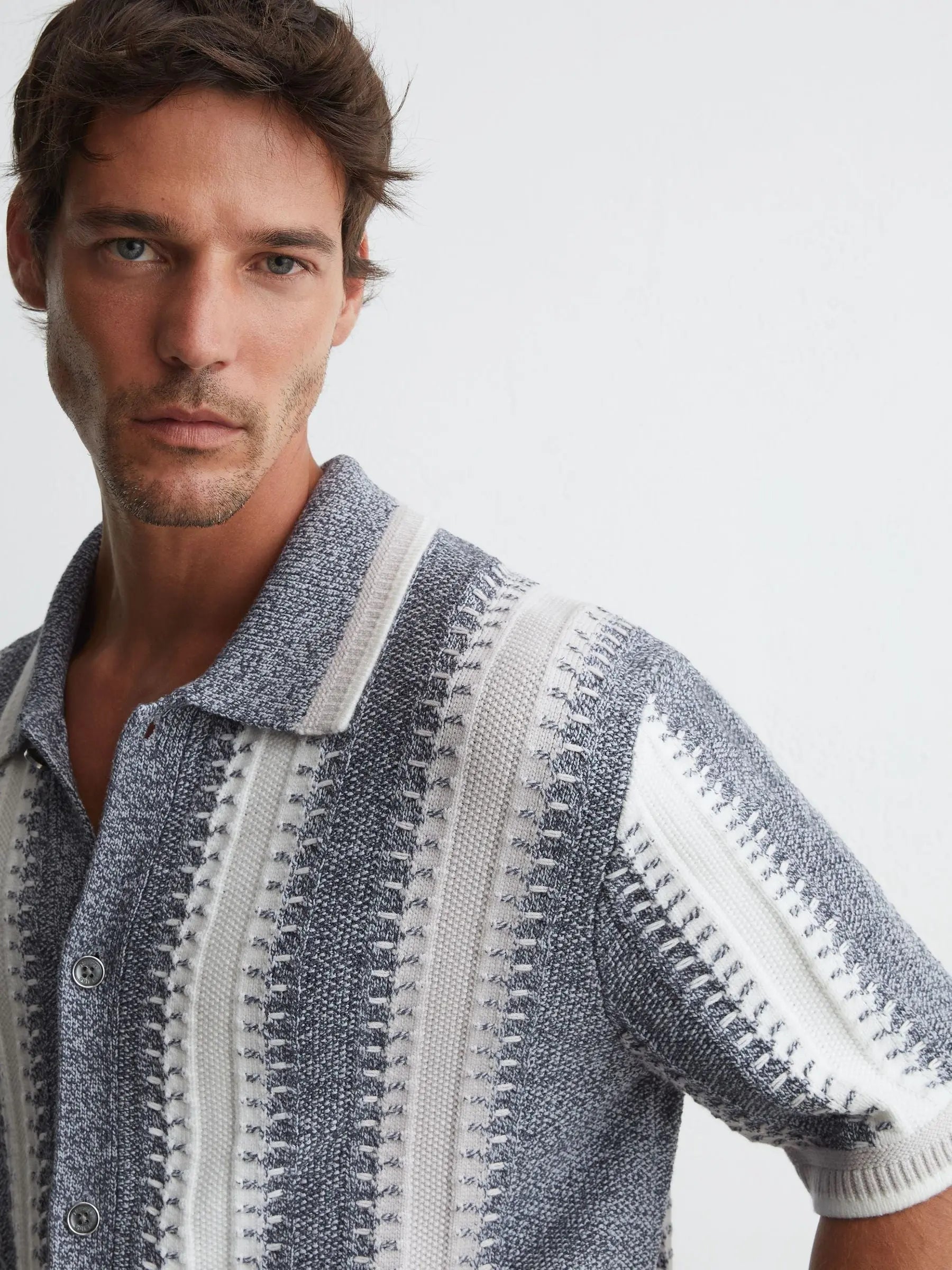 Stitch-Detail Stripe Knitted Shirt