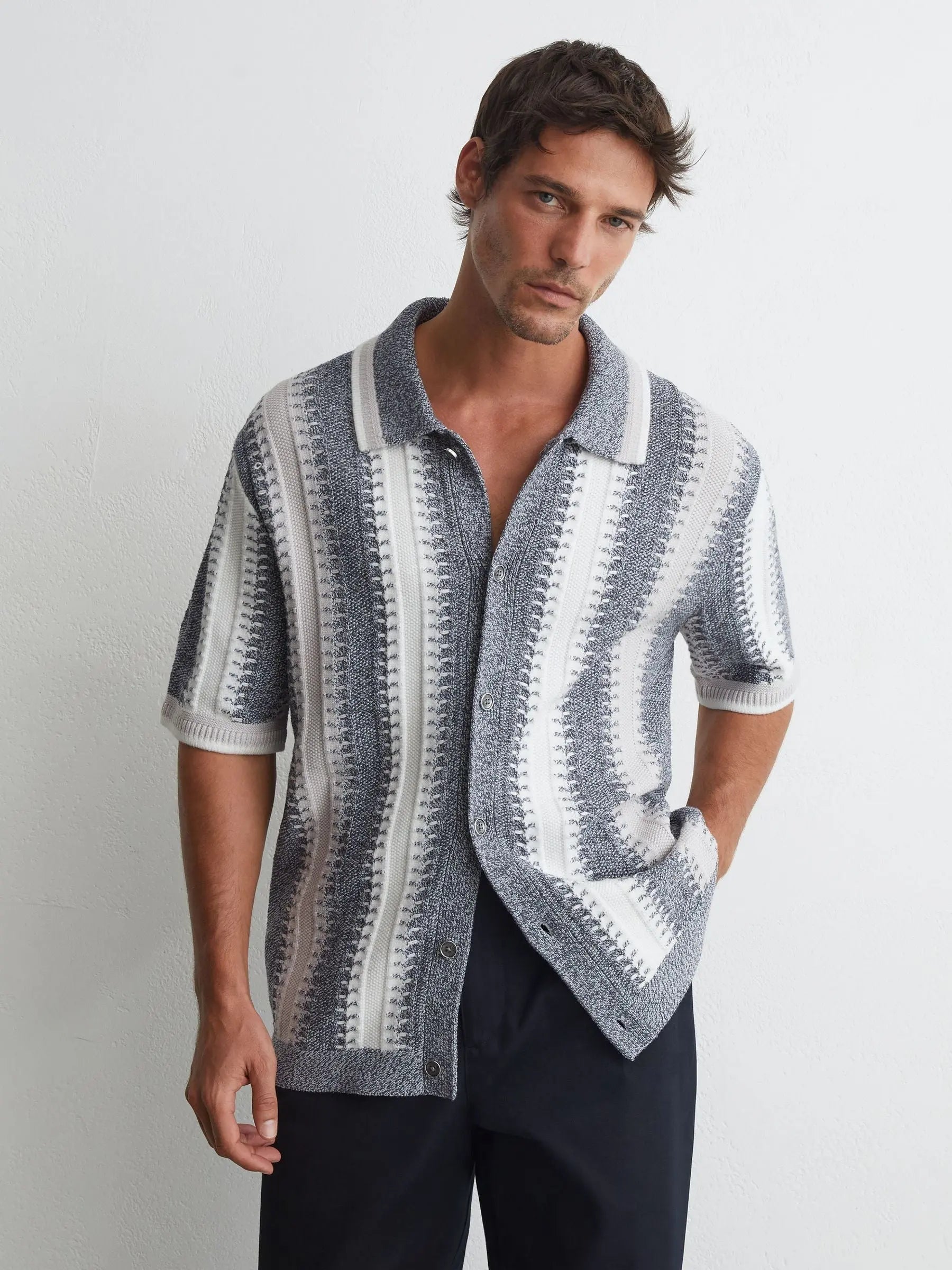 Stitch-Detail Stripe Knitted Shirt