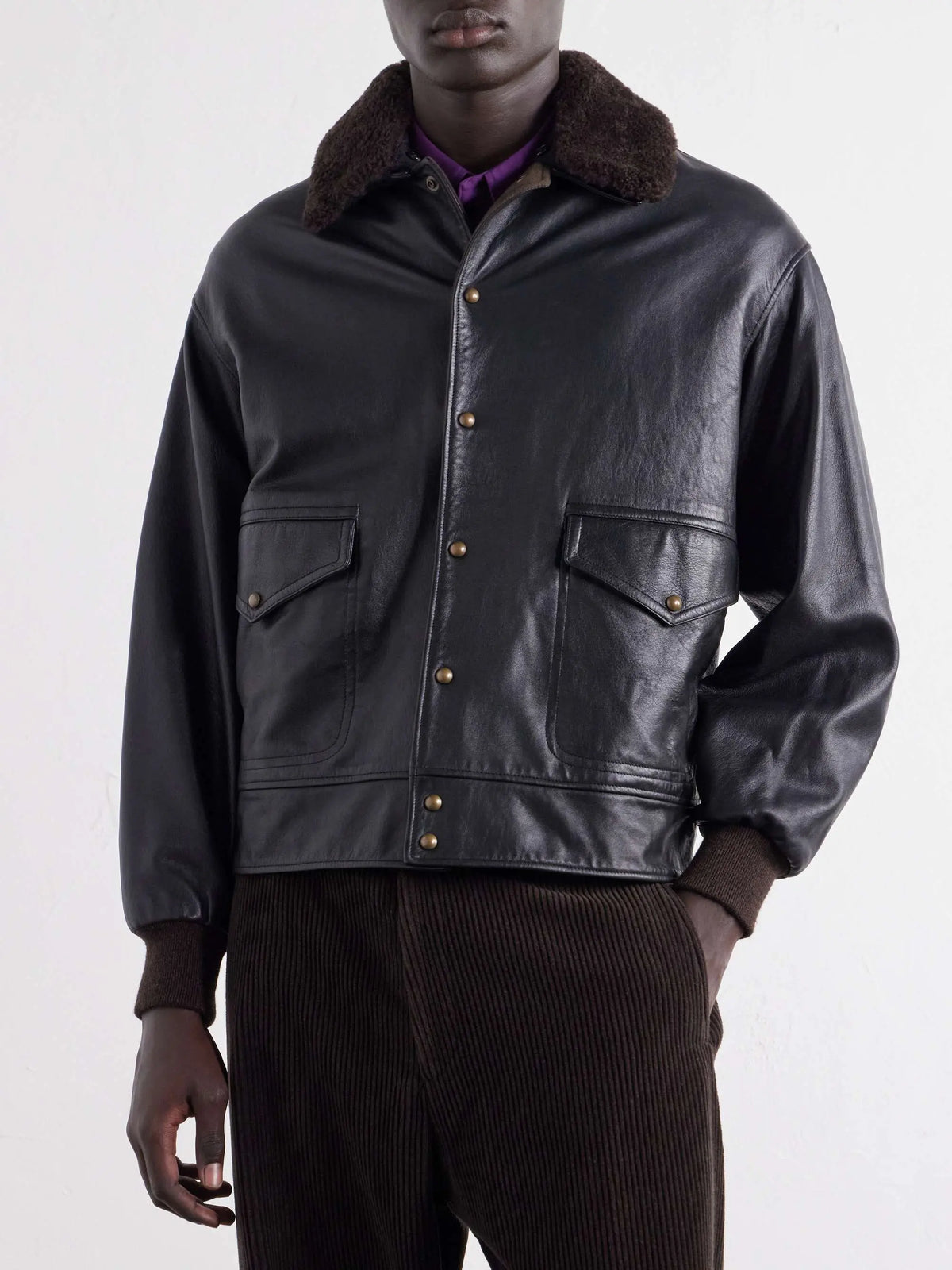 Shearling-trimmed leather jacket Too Much Today