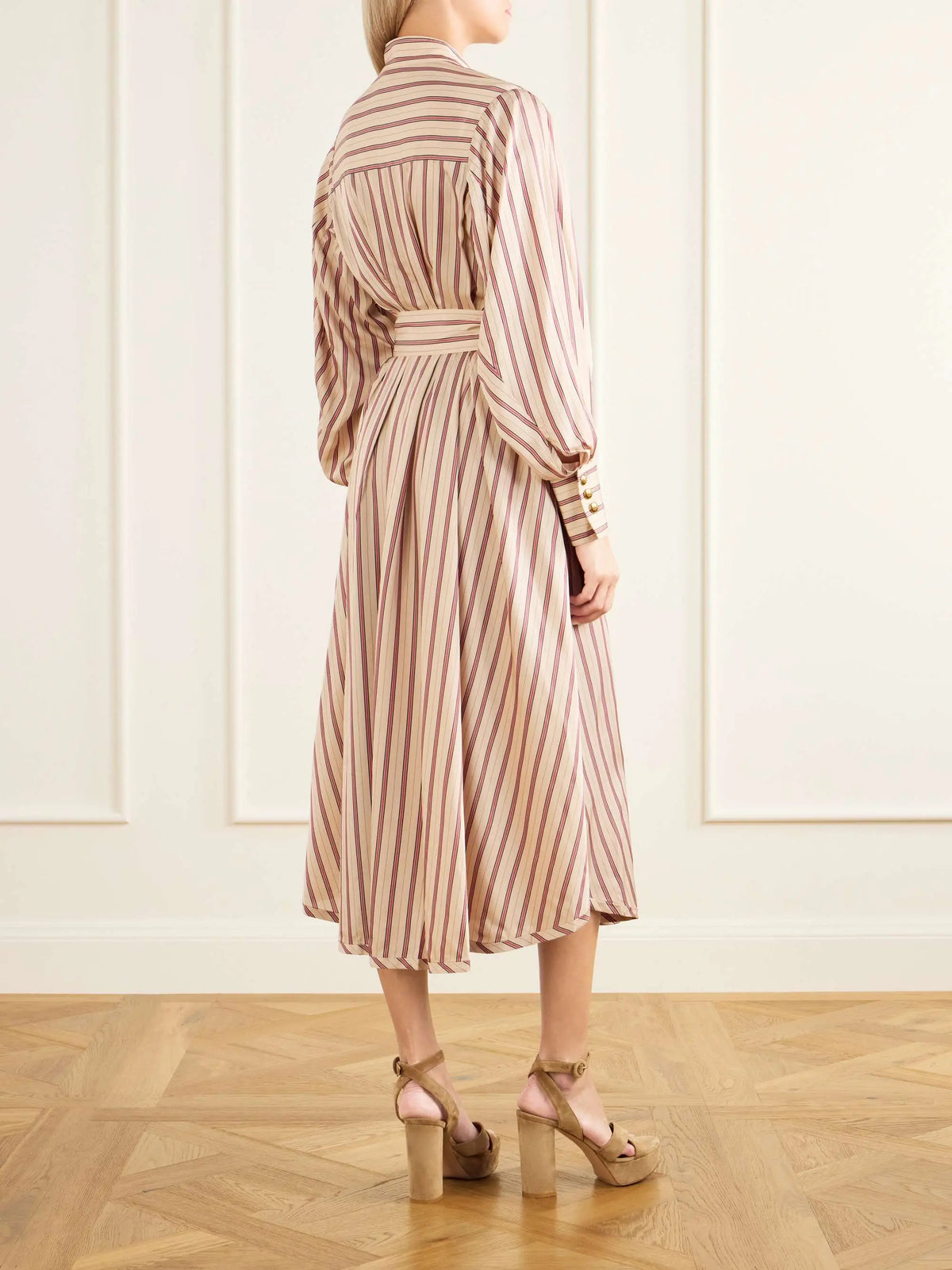 Belted striped satin midi dress Too Much Today