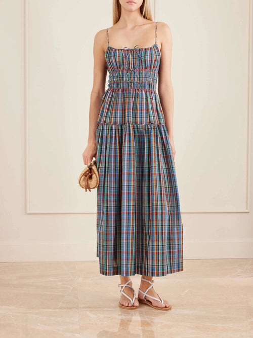 Checked organic cotton midi dress Too Much Today