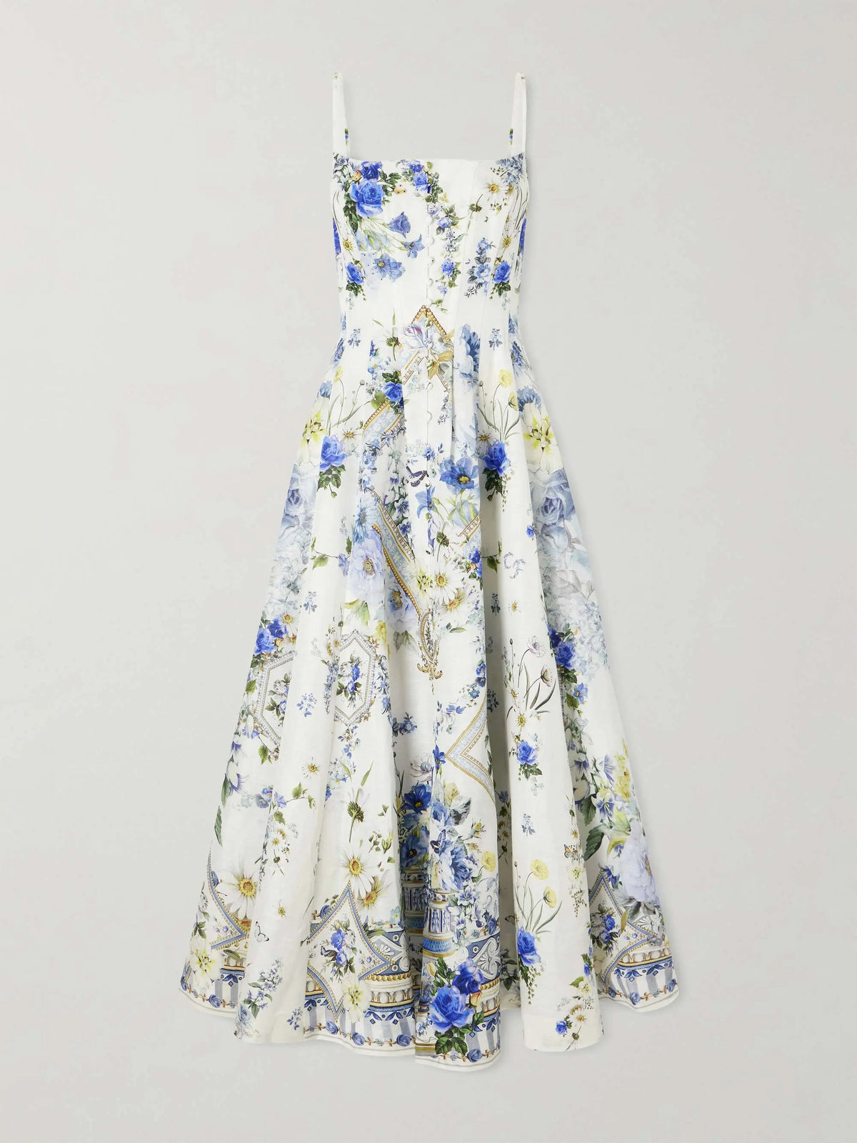 Floral-print linen and silk-blend midi dress Too Much Today