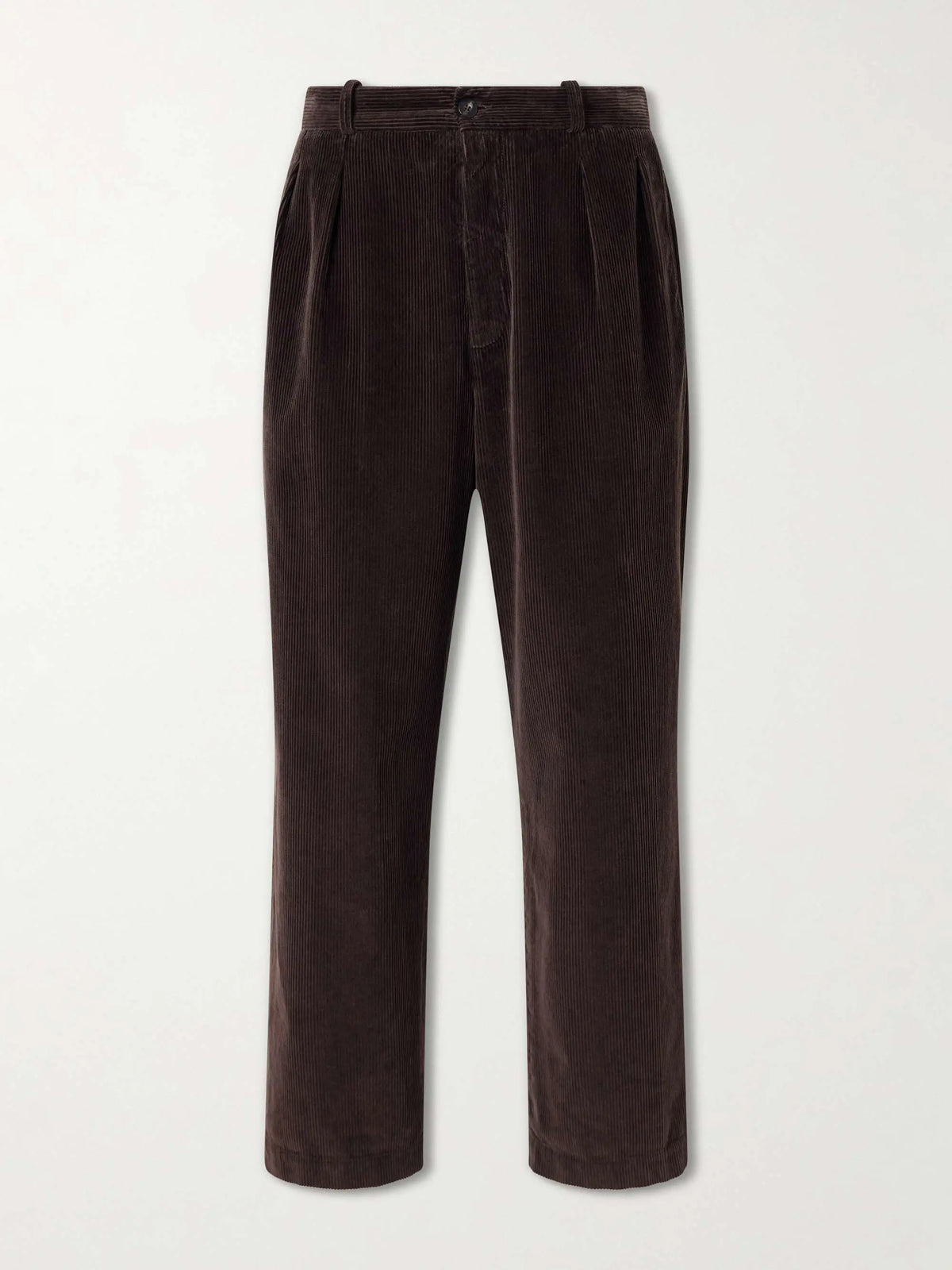 Straight-Leg Pleated Cotton-Corduroy Trousers