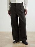 Straight-Leg Pleated Woven Trousers