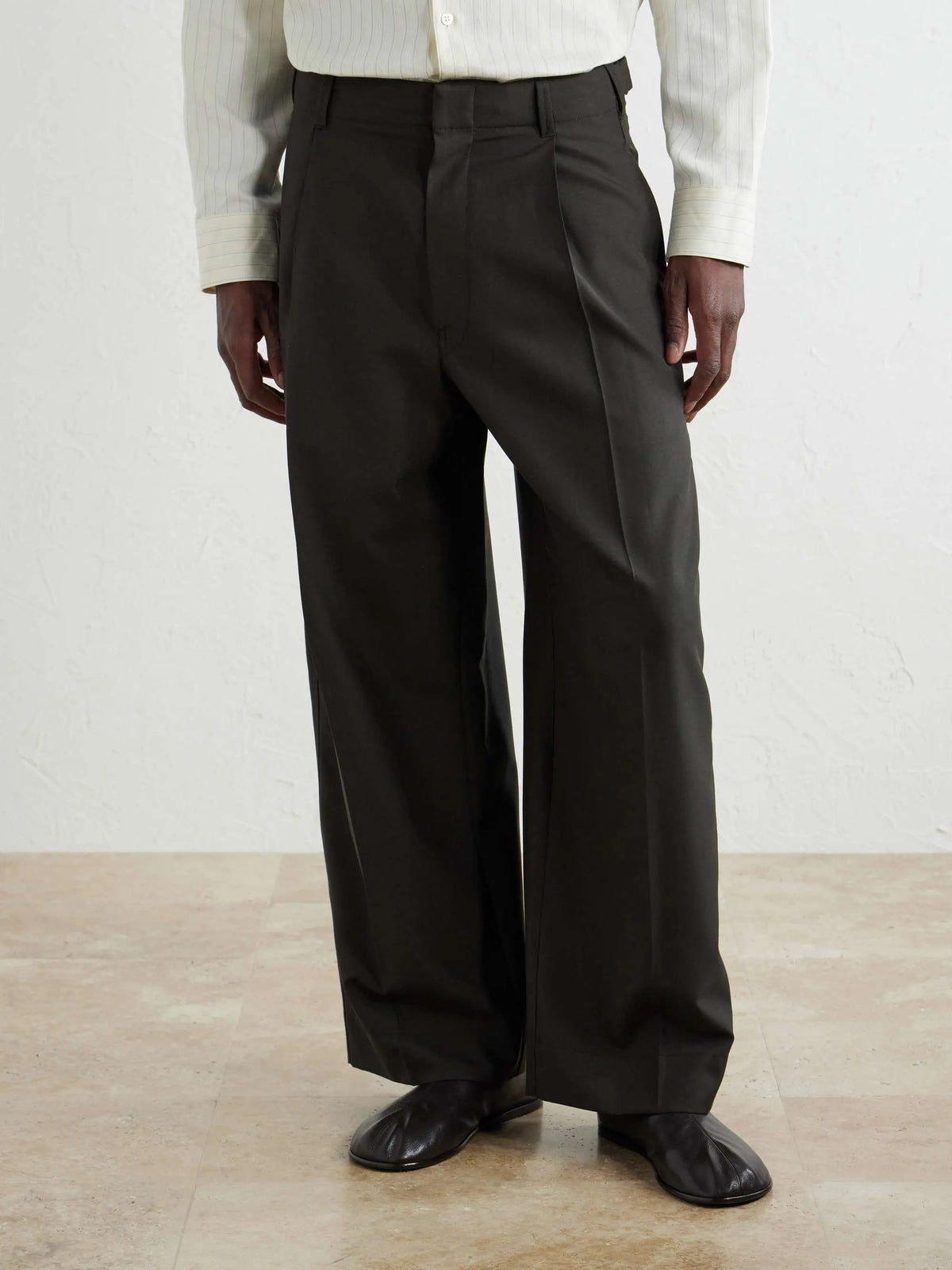 Straight-Leg Pleated Woven Trousers