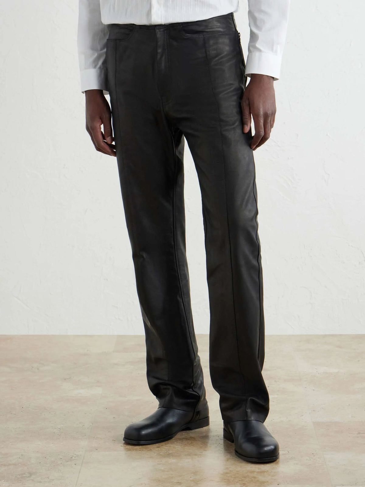 Slim-Fit Straight-Leg Leather Trousers