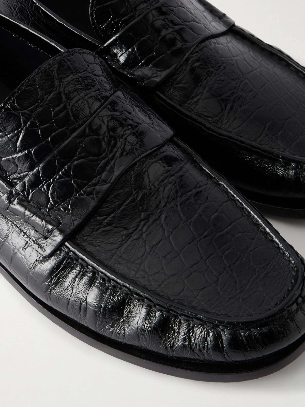 Croc-Effect Leather Loafers