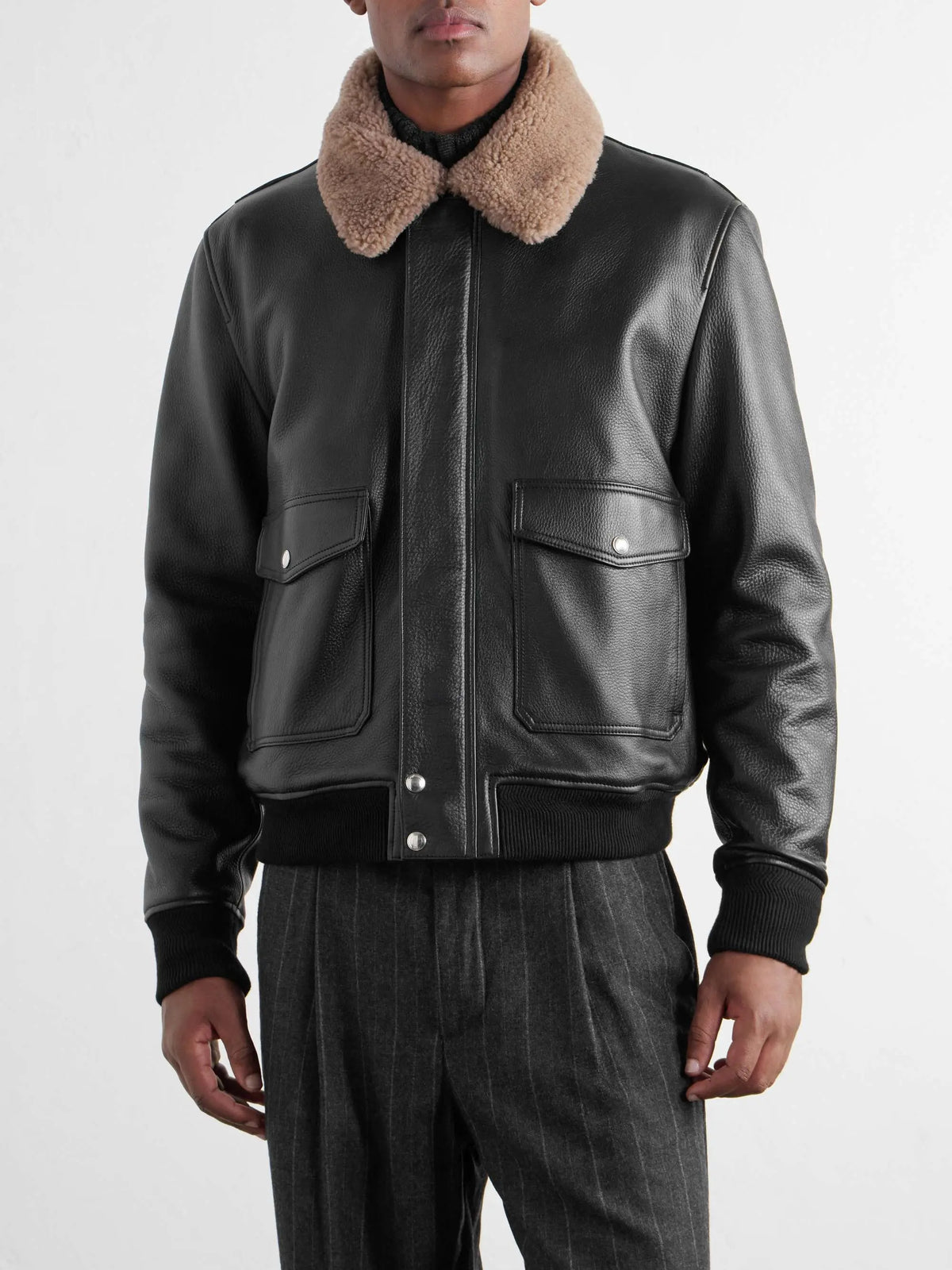 Shearling-Trimmed Full-Grain Leather Jacket