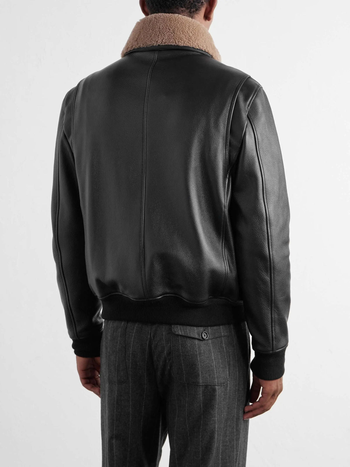 Shearling-Trimmed Full-Grain Leather Jacket